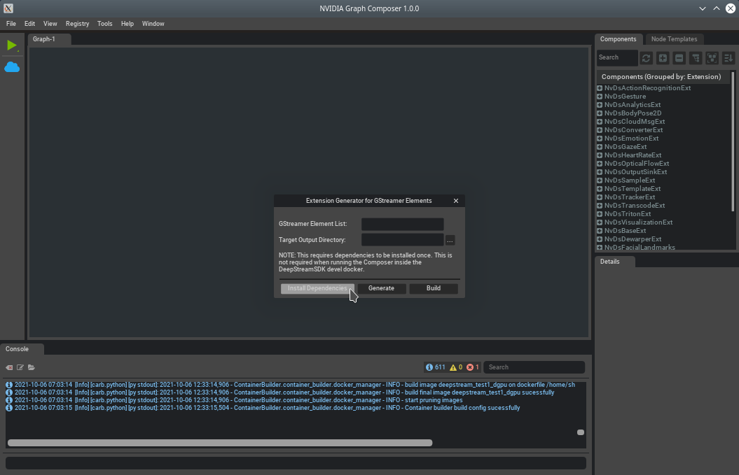 Graph Composer Extension Generator Dialog - Install Dependencies