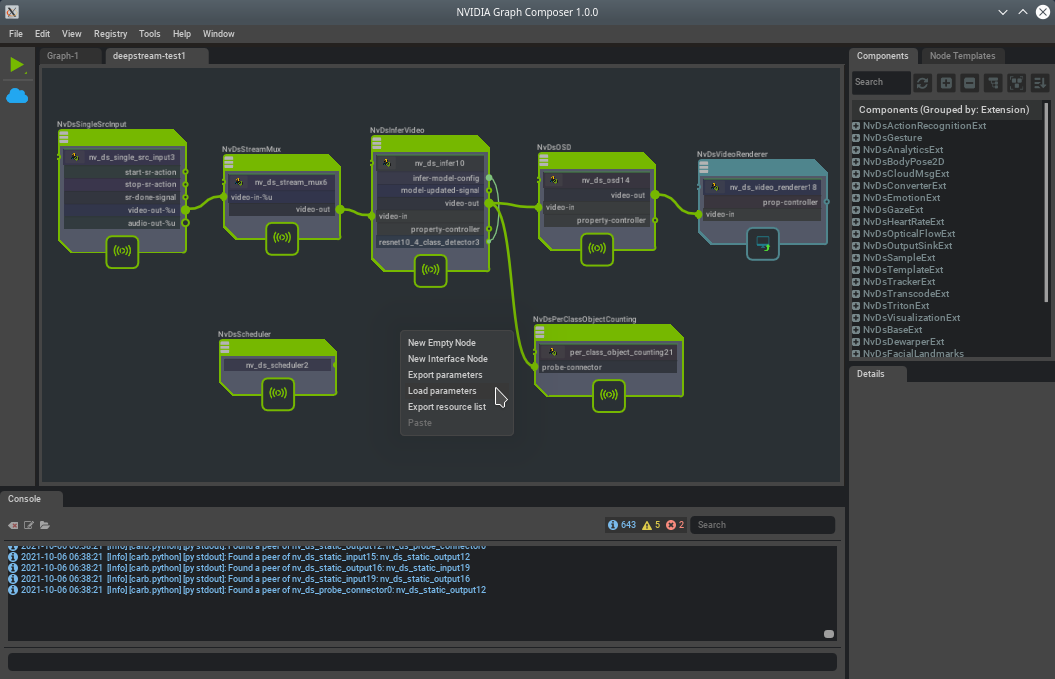 Graph Composer Load Parameters Menu