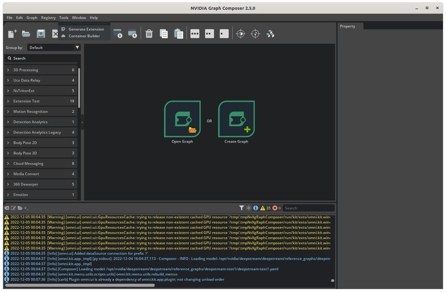 Graph Composer Tools Menu