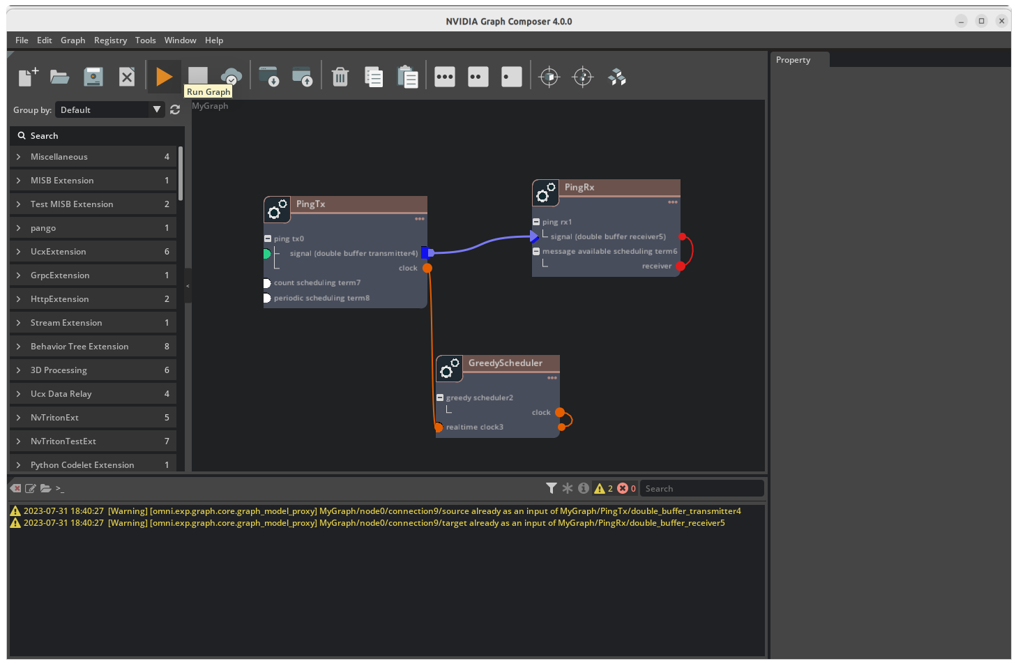 Graph Composer Run Graph Toolbar button